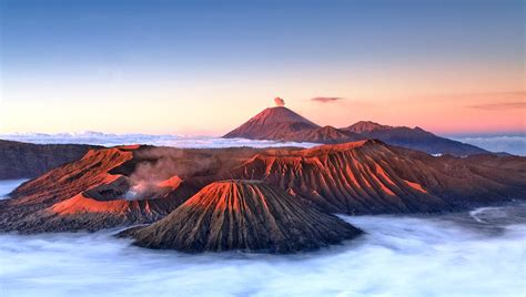 Nature Landscape Mountains Volcano Clouds Mist Crater Mount