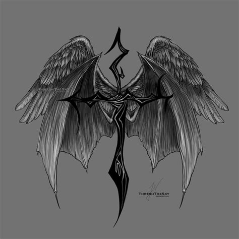 Spectacular fallen angel tattoo placed on the back for men. Fallen Angel Tattoo by ThreshTheSky on DeviantArt