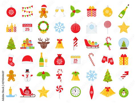 Christmas Icons Vector Winter Icon Set Christmas Decorations In Flat