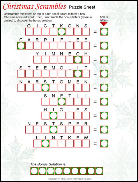 Christmas Word Scramble Worksheets