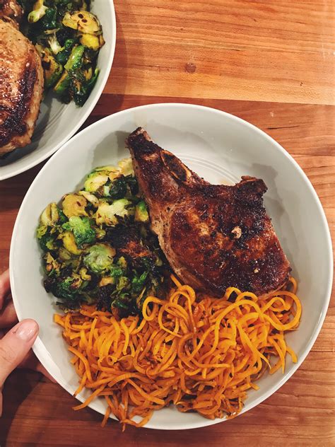In a small nonstick skillet, brown pork chops in oil. Crispy Pork Chops with Spiralized Sweet Potatoes and ...
