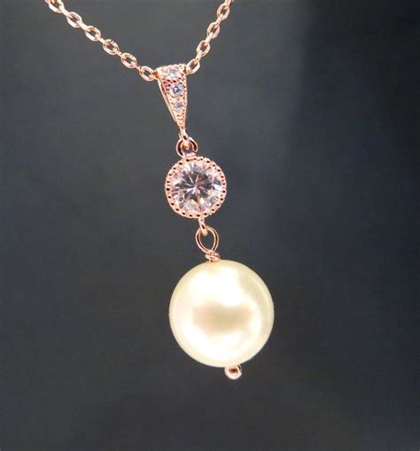 Rose Gold Pearl Necklace Pearl Wedding Necklace By Treasures570