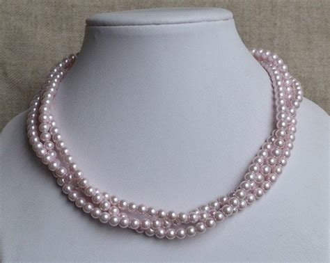 Light Pink Pearl Necklace3 Rows Pearl Necklaceswedding Necklace