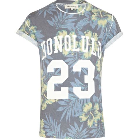 We do not have a minimum order. River Island Hawaiian Print Honolulu T-Shirt in Blue for ...