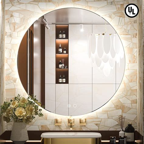Keonjinn Round Led Mirror 32 Inch Backlit Mirror Bathroom Vanity Mirror