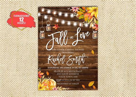 Fall In Love Bridal Shower Invitation Autumn Invitation Etsy Fall