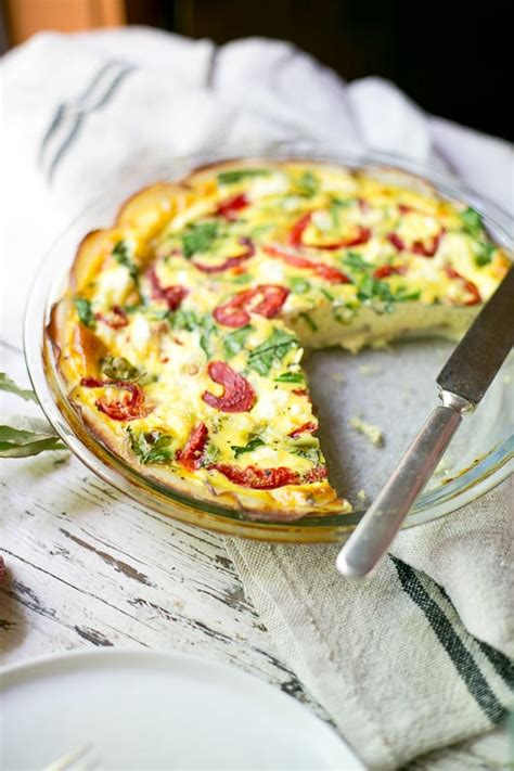 Gluten Free Potato Crusted Quiche With Red Peppers Spinach And Feta