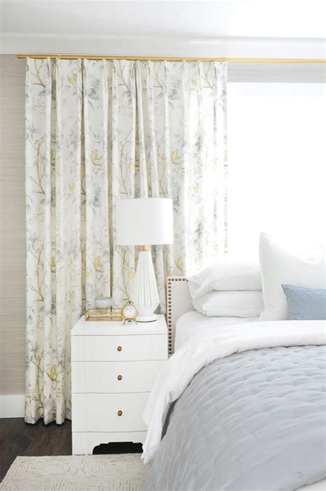 Exciting new robert allen drapery hardware collections coming in 2019! Cozy and soft bedroom with grey grasscloth and white and ...