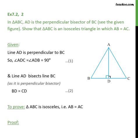 ex 7 2 2 in abc ad is the perpendicular bisector of bc