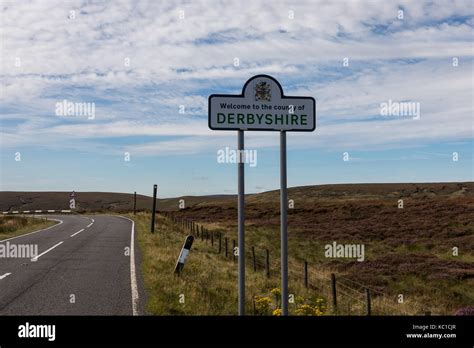 Welcome To The County Of Derbyshire Road Sign Holme Moss Uk Border