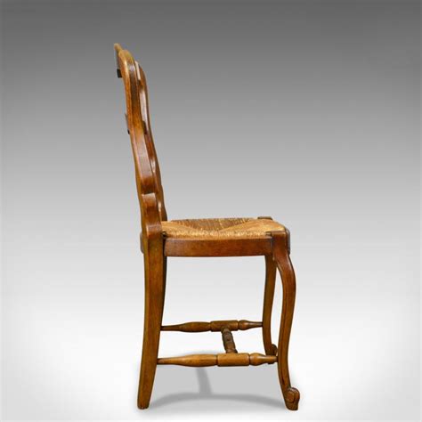 The chairs feature reeded side rails and a turned spindle back with turned and fluted legs, having an h frame stretcher. Set of Six Antique Kitchen Chairs, French Country Dining ...