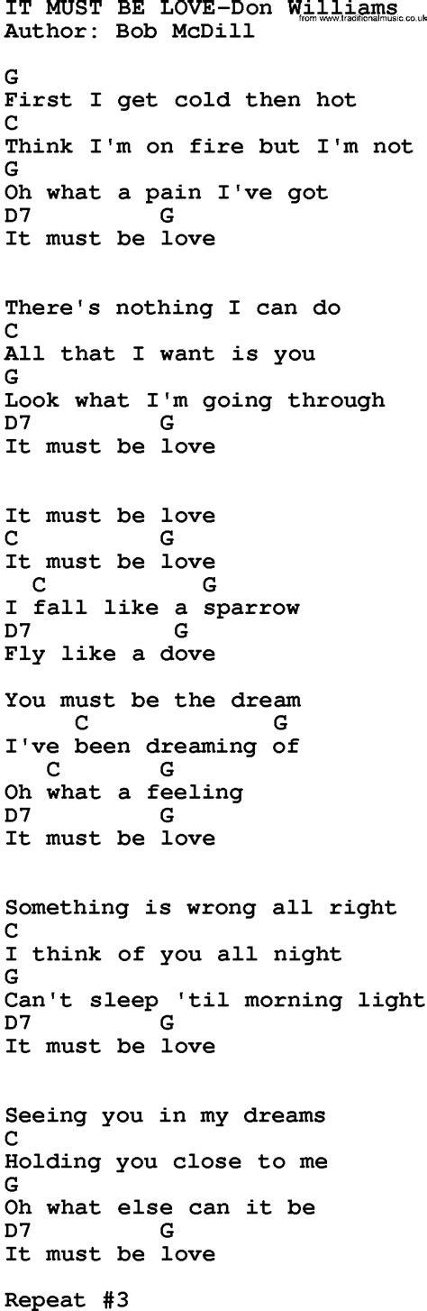 Country Music It Must Be Love Don Williams Lyrics And Chords