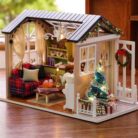 DIY Christmas Miniature Dollhouse Mini 3D Wooden House Room Craft with