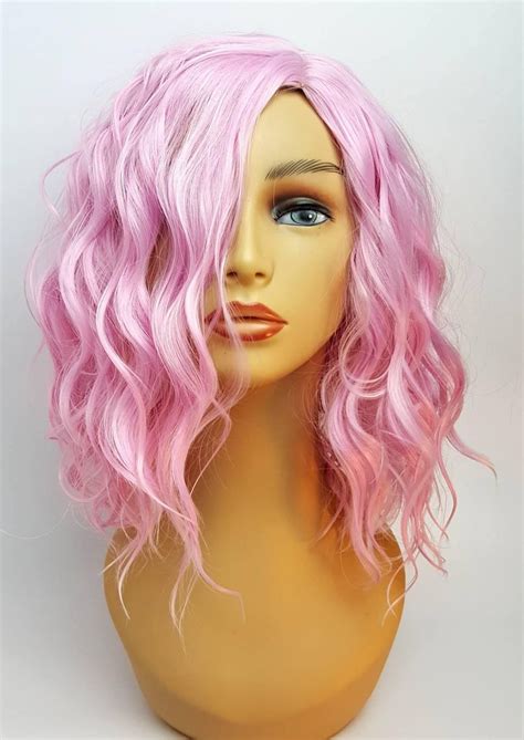 Pink Wavy Wig Wavy Light Pink Wig Pink Wig Shoulder Length Etsy
