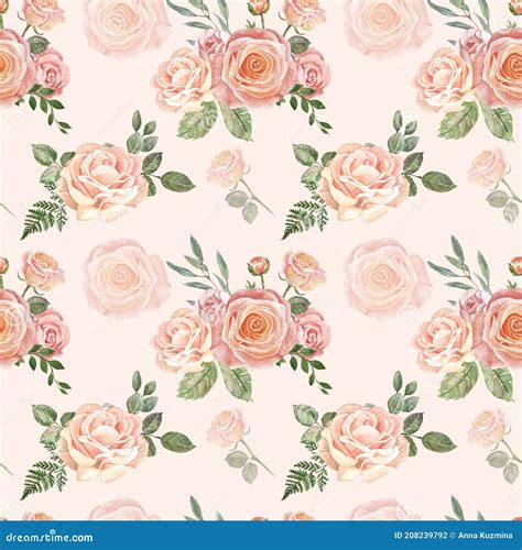 Watercolor Neutral Soft Colors Flowers Seamless Pattern Hand Drawn