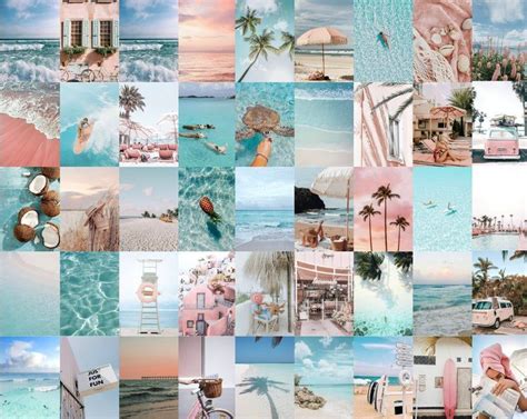 Pink And Blue Beach Vibes Digital Aesthetic Collage Kit Wall Etsy In
