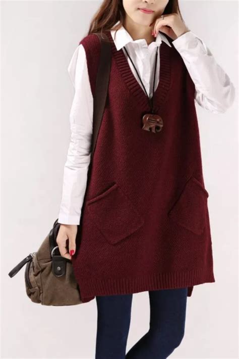 2021 women sweater spring autumn new korean women s v neck knit long a shaped pocket vest