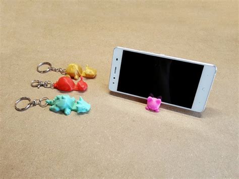 3d Printed 2x Animal Keychains Phone Holder Phone Stand Cat Etsy