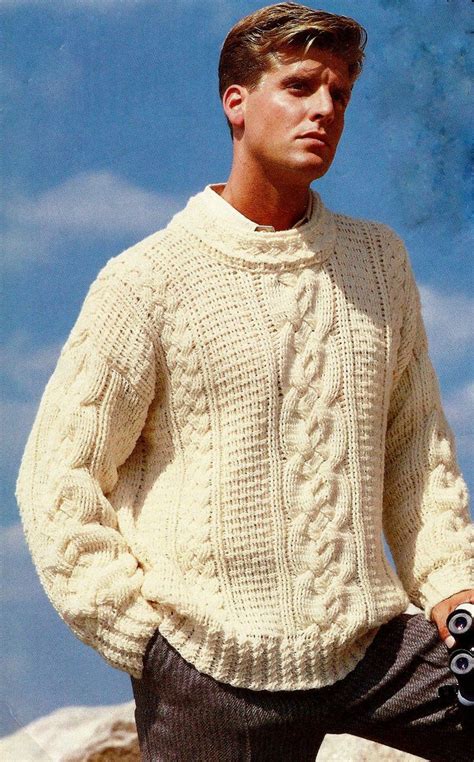 Crocheted Mens Fisherman Cable Sweater Pattern Digital Etsy España