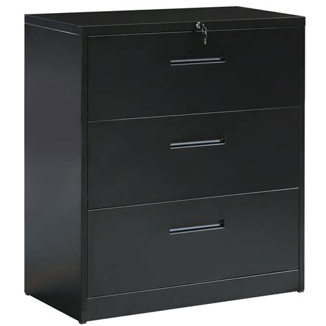 Locking Lateral File Cabinet Heavy Duty 3 Drawer Metal Lateral File Cabinet Large Modern Black