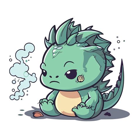 Illustration Of A Cute Green Dragon Crying On White Background 33482909