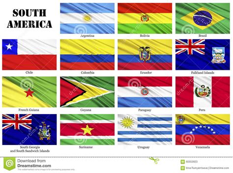 Set Of Flags Of South American Countries In Alphabetical Order Stock