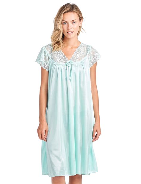 Casual Nights Women S Fancy Lace Neckline Silky Tricot Nightgown Mint Green X Large