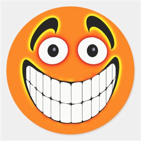 Orange Big Grin Smiley Face Round Sticker Zazzle