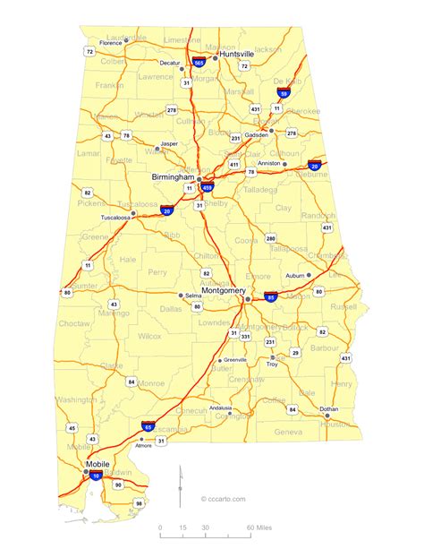 Map Of Alabama Cities Alabama Interstates Highways Road