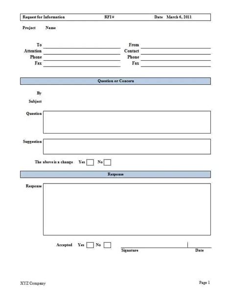 Construction Rfi Templates Word Excel Samples