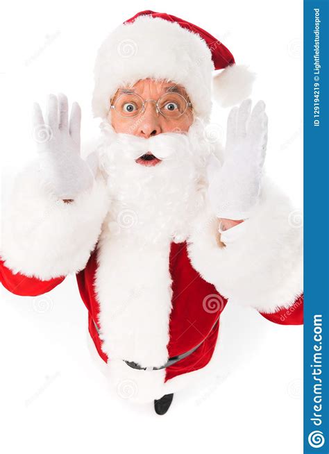 High Angle View Of Shocked Santa Claus Looking At Camera Stock Image