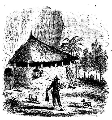 Crusoe And His Hut — Cruikshanks Illustration For Defoes Adventures Of Robinson Crusoe 1831