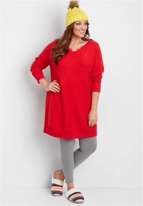 Plus Size Reversed Tunic Sweatshirt With Lace Trimmed Neckline Maurices