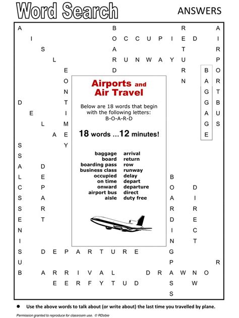 Word Search Worksheet For Airports And Air Travel