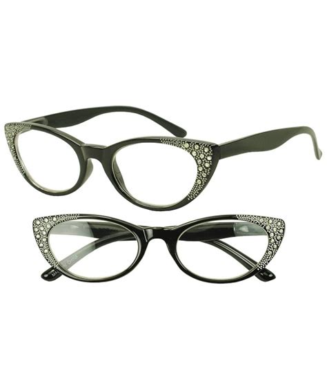Round Pointed Cat Eye Rx Prescription Eye Glasses With Rhinestones