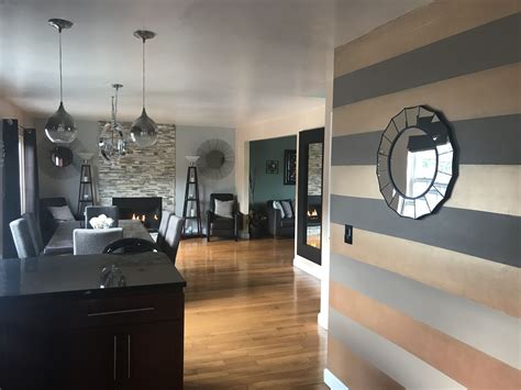 Grey and mauve bedroom colour scheme a calm, soothing and romantic bedroom room features light grey wall with mauve and copper accent bedroom wall. New kitchen accent wall with copper metallic stripes and ...
