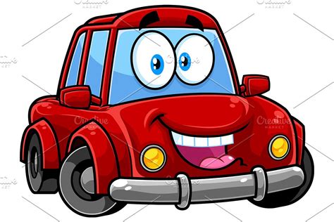 Smiling Red Car Cartoon Character Pre Designed Photoshop Graphics