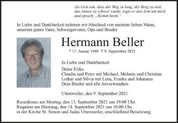 Traueranzeigen Von Hermann Beller Schwaebische De Trauerportal
