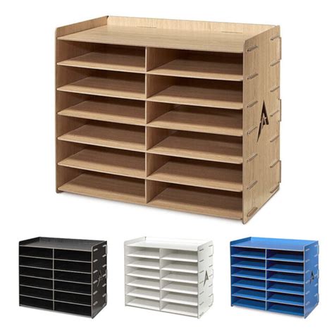 Adiroffice White Wood Office Paper Storage 12 Shelf File Desk Stand