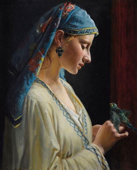 Frédéric Pierre Tschaggeny Young Woman With Parrot 1872 Paintings