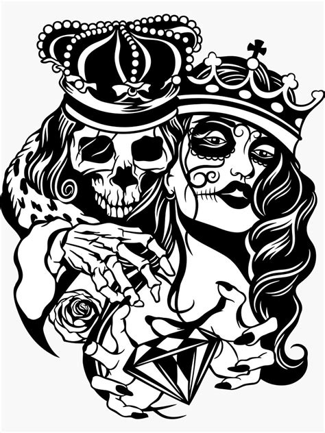 Skull King And Queen Sticker For Sale By Dupercut Redbubble