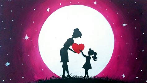 Easy Mothers Day Moonlight Drawing For Beginners
