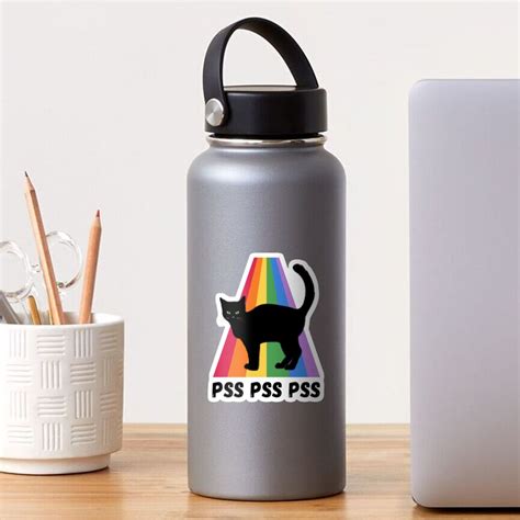 Pss Pss Pss Black Cat With A Rainbow Background Sticker By Fluffysoap