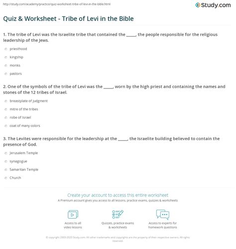 Quiz And Worksheet Tribe Of Levi In The Bible