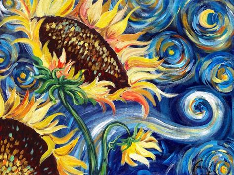 Sunflowers Tutorial Vincent Van Gogh Starry Night Beginner Acrylic