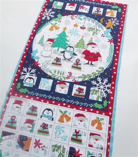 Cotton Fabric Advent Calendar Panel Penguin And Snowman Etsy Fabric