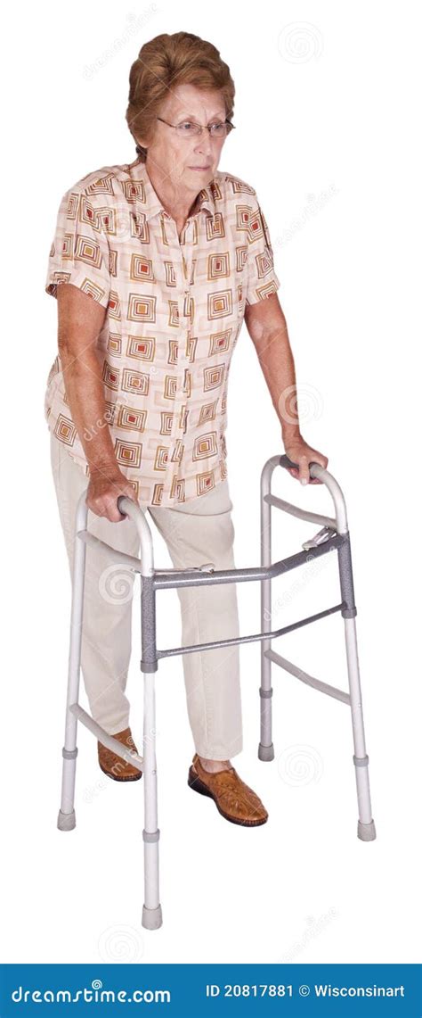 Mature Senior Elderly Woman Walker Aid Isolated Stock Image Image Of