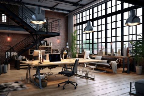 Loft Style Modern Office Or Co Working Ai Generative Stock Image