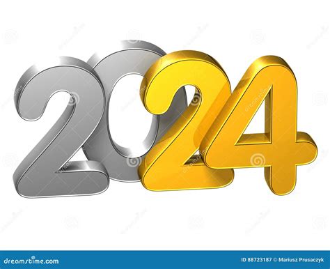 Zahl Neues Jahr 2024 Des Gold3d Auf Weißem Hintergrund Stock Abbildung