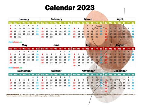 Free Printable 2023 Calendar With Holidays Premium Template 2663